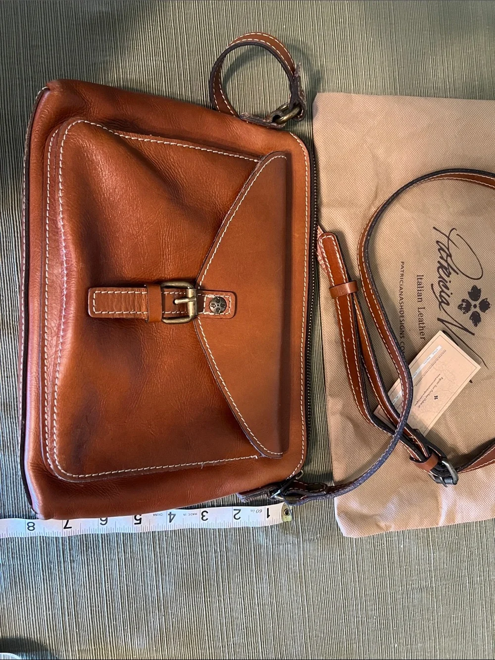 Patricia Nash Cognac Leather Crossbody with Buckle Detail and Matching Wallet